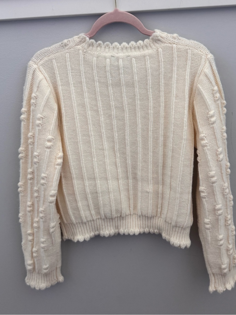 NWOT Lumiere Cream Bobble Knit Cropped Crewneck Sweater. Size L. - Picture 2 of 5